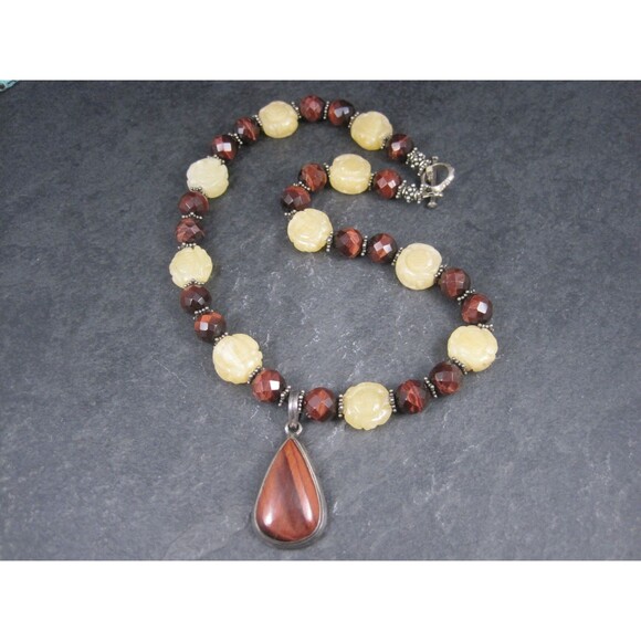 Vintage Sterling Red Tigers Eye Quartz Oriental Necklace - Picture 2 of 8